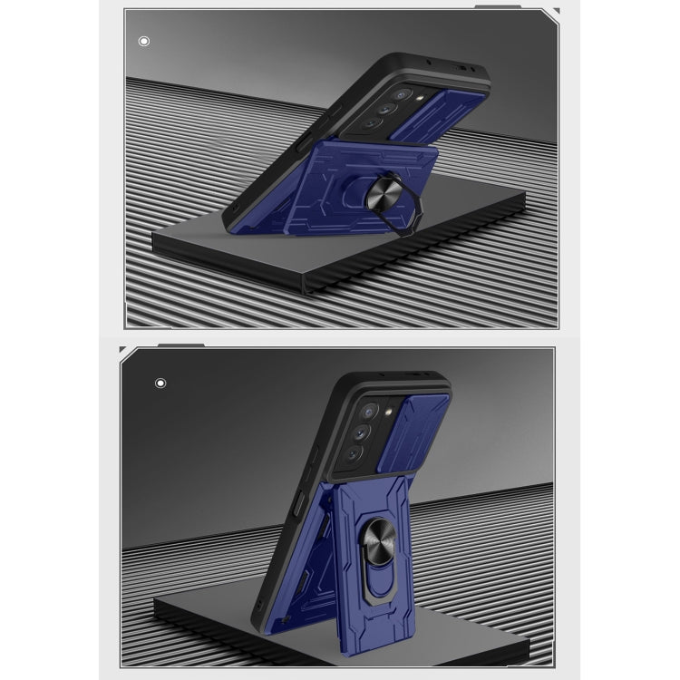 For Samsung Galaxy S21 FE 5G Camera Cover Phone Case with Card Slot & Holder