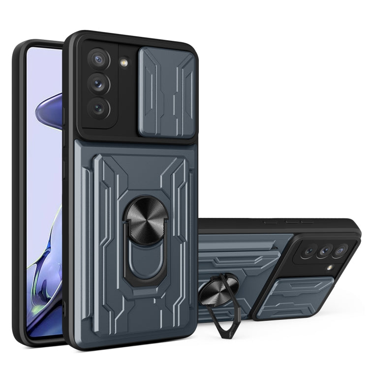 For Samsung Galaxy S21 FE 5G Camera Cover Phone Case with Card Slot & Holder