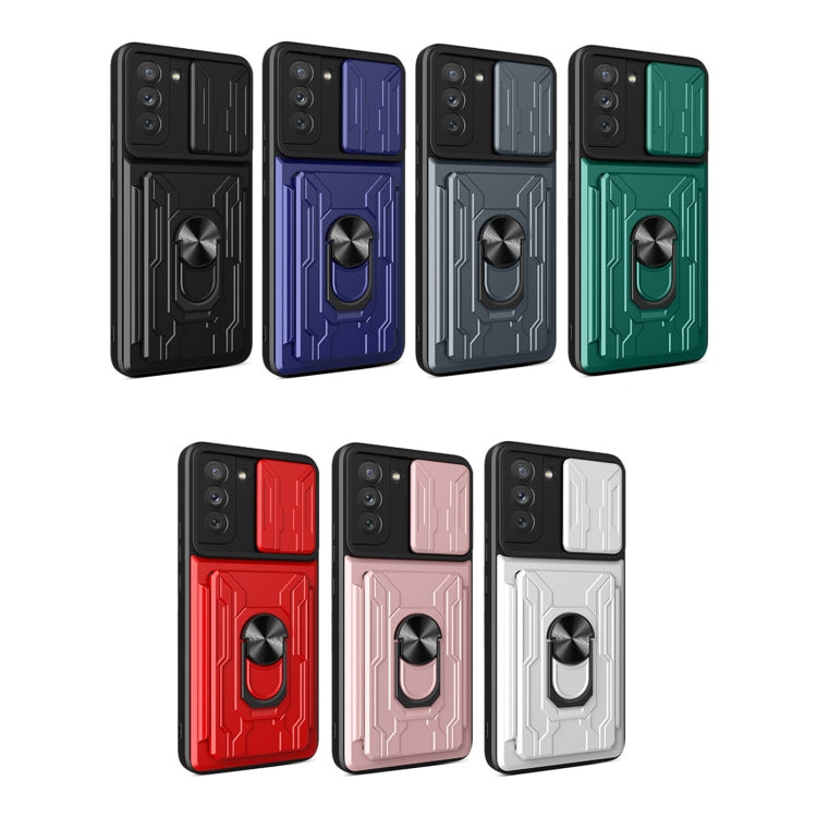 For Samsung Galaxy S21 FE 5G Camera Cover Phone Case with Card Slot & Holder