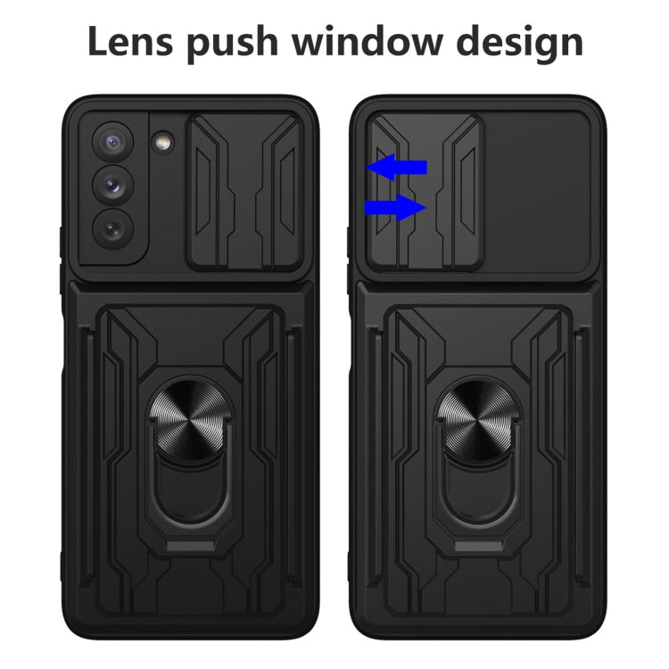 For Samsung Galaxy S21 FE 5G Camera Cover Phone Case with Card Slot & Holder