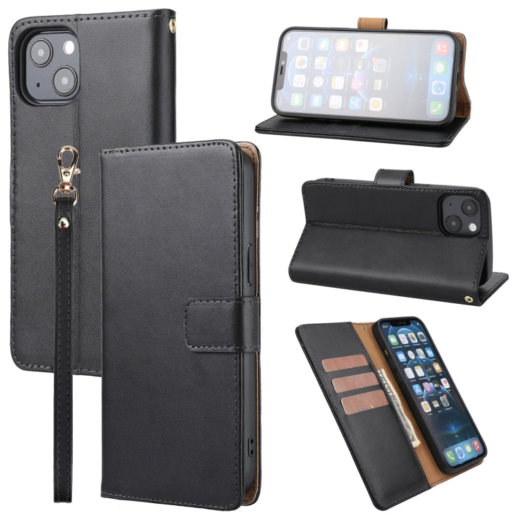 For iPhone 13 mini Plain Weave Cowhide Genuine Leather Phone Case
