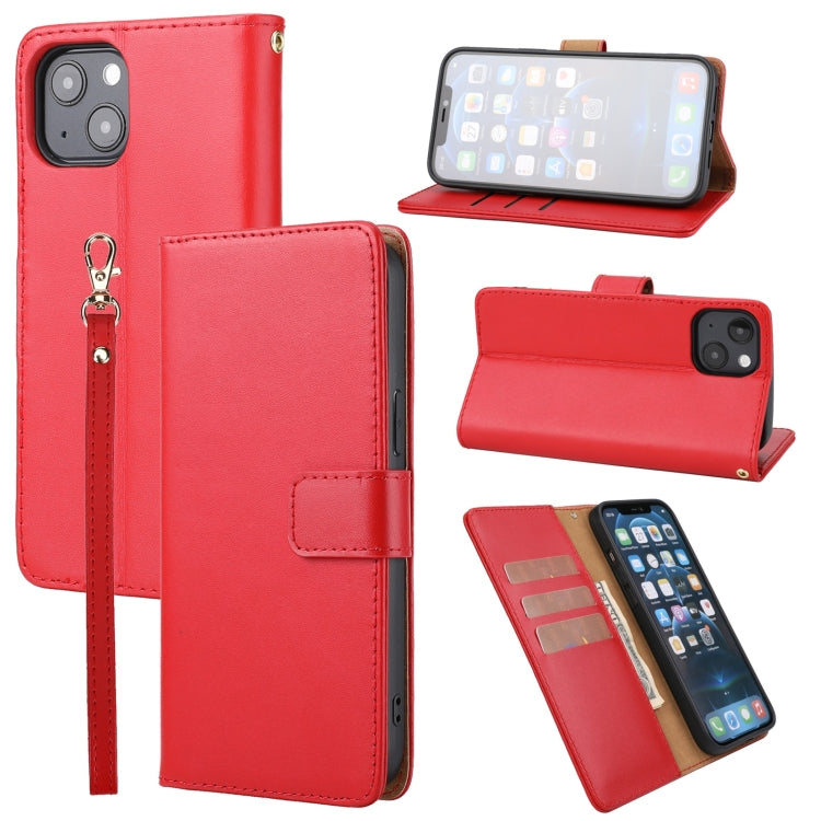 For iPhone 13 mini Plain Weave Cowhide Genuine Leather Phone Case