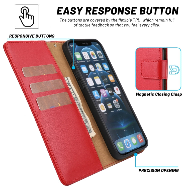 For iPhone 13 mini Plain Weave Cowhide Genuine Leather Phone Case