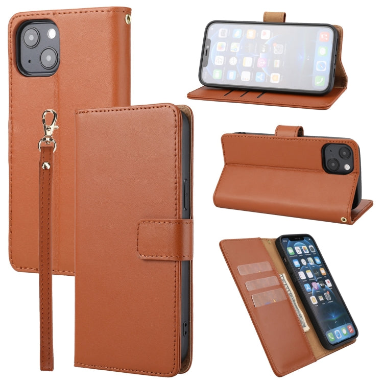For iPhone 13 mini Plain Weave Cowhide Genuine Leather Phone Case