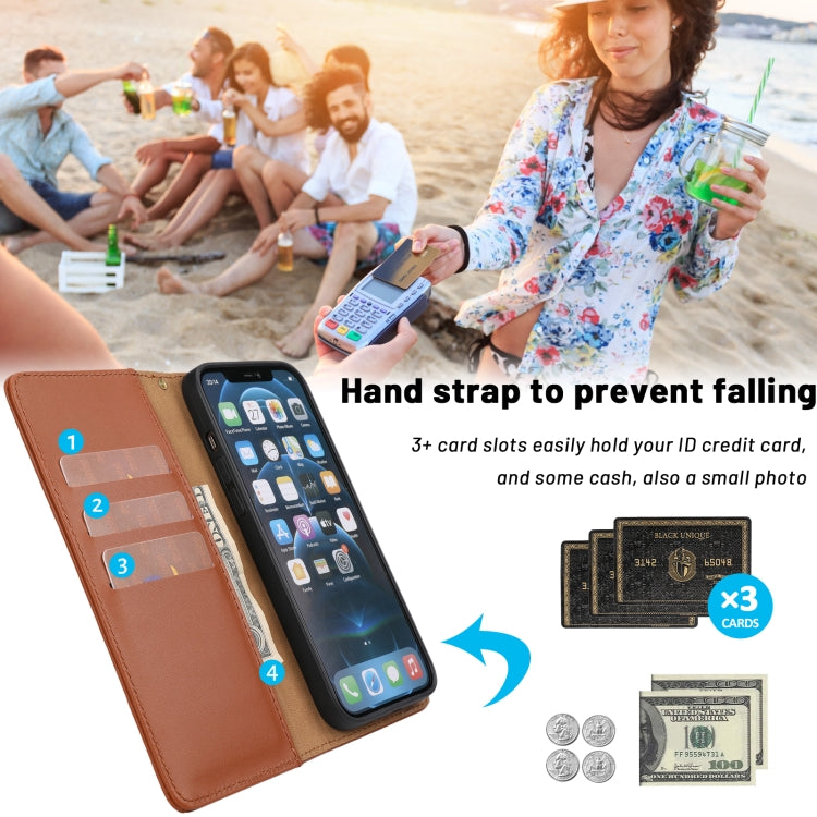 For iPhone 13 Pro Plain Weave Cowhide Genuine Leather Phone Case