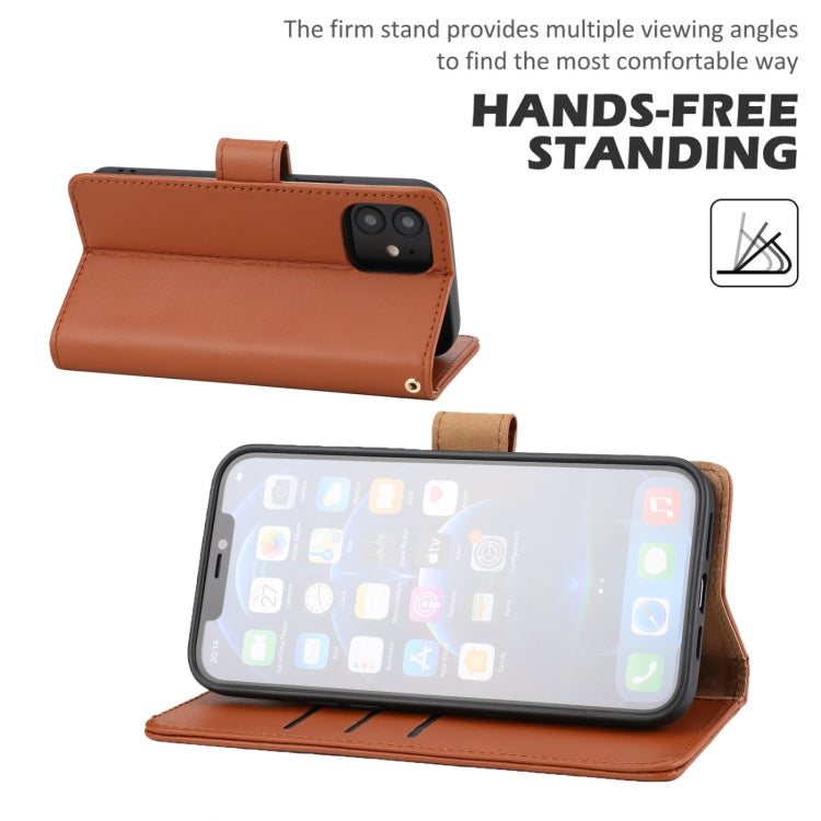 For iPhone 12 / 12 Pro Plain Weave Cowhide Genuine Leather Phone Case