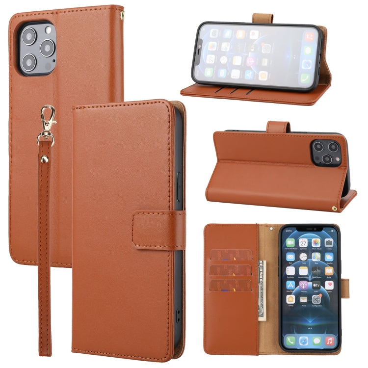 For iPhone 12 Pro Max Plain Weave Cowhide Genuine Leather Phone Case