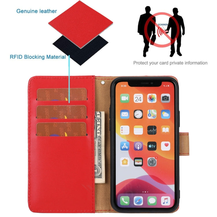 For iPhone 11 Plain Weave Cowhide Genuine Leather Phone Case