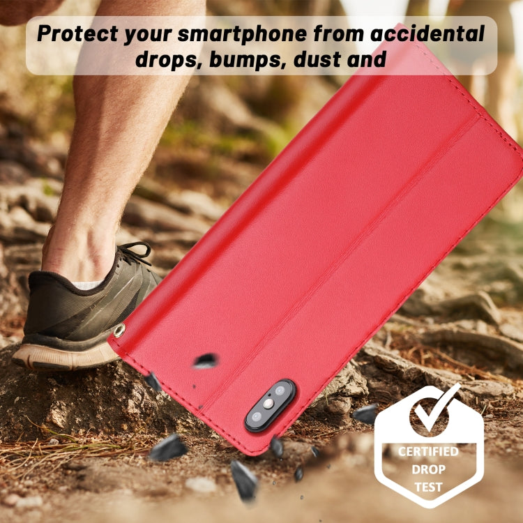 For iPhone XS Max Plain Weave Cowhide Leather Phone Case