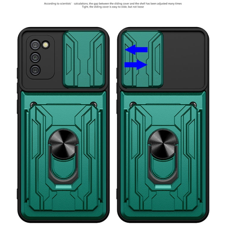 For Samsung Galaxy A02s EU Version Camera Cover Phone Case with Card Slot & Holder