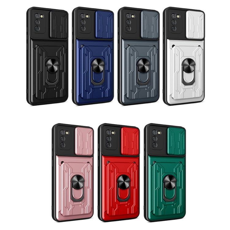 For Samsung Galaxy A02s EU Version Camera Cover Phone Case with Card Slot & Holder