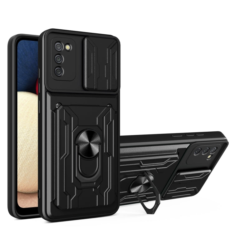 For Samsung Galaxy A02s EU Version Camera Cover Phone Case with Card Slot & Holder