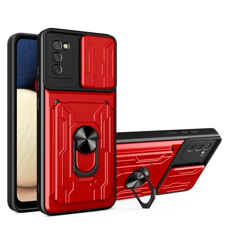 For Samsung Galaxy A02s EU Version Camera Cover Phone Case with Card Slot & Holder
