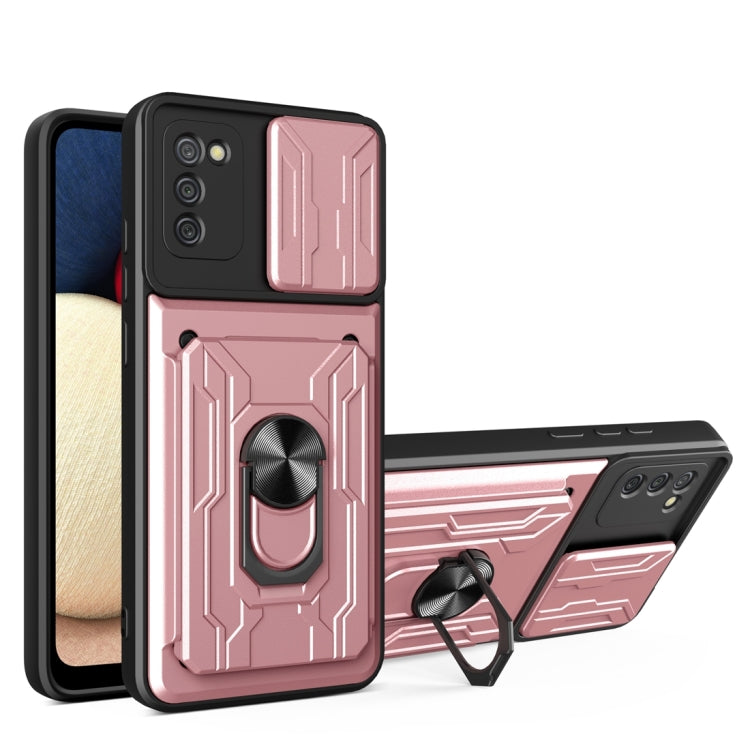For Samsung Galaxy A02s EU Version Camera Cover Phone Case with Card Slot & Holder