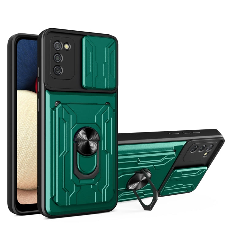For Samsung Galaxy A02s EU Version Camera Cover Phone Case with Card Slot & Holder