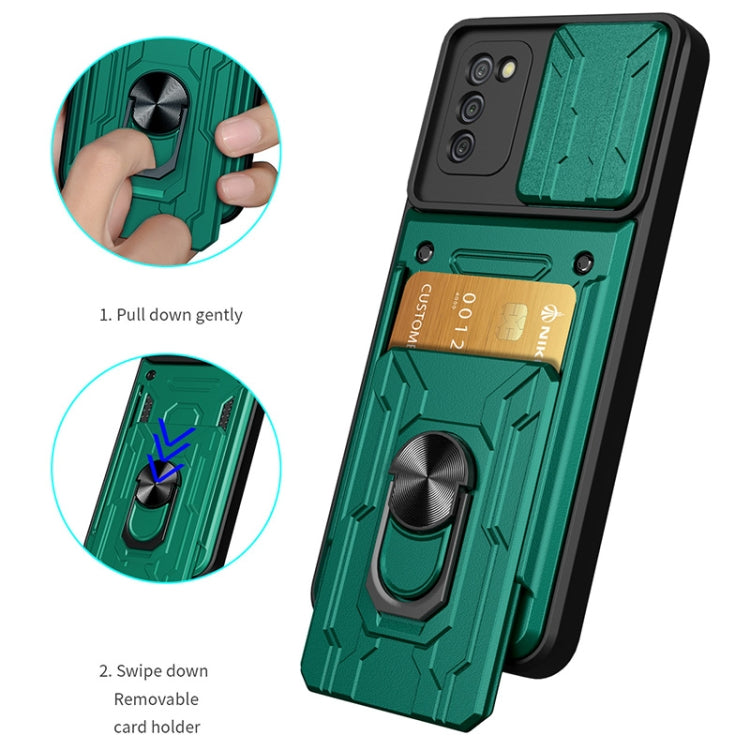 For Samsung Galaxy A02s EU Version Camera Cover Phone Case with Card Slot & Holder