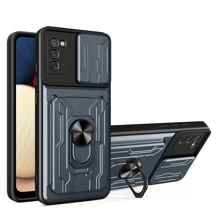 For Samsung Galaxy A02s EU Version Camera Cover Phone Case with Card Slot & Holder
