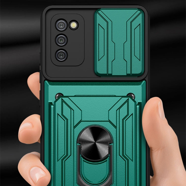For Samsung Galaxy A02s EU Version Camera Cover Phone Case with Card Slot & Holder
