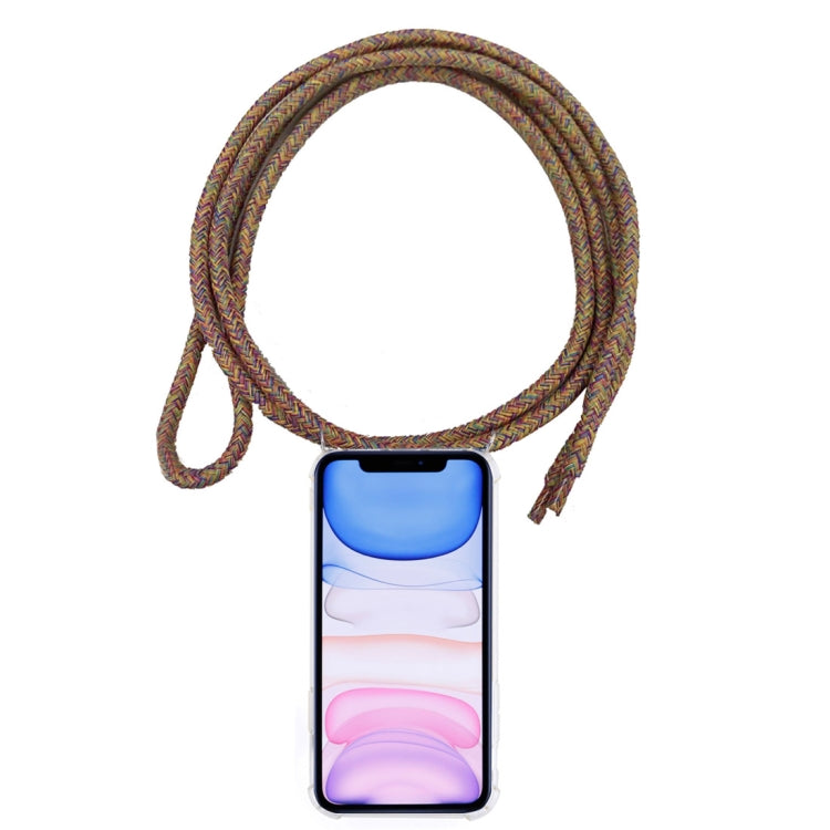 For iPhone 11 Four-Corner Anti-Fall Transparent TPU Mobile Phone Case With Lanyard(Rainbow)