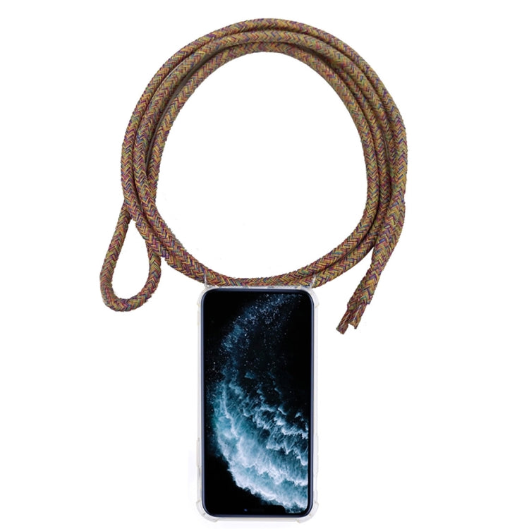 For iPhone 11 Pro Four-Corner Anti-Fall Transparent TPU Mobile Phone Case With Lanyard(Rainbow)