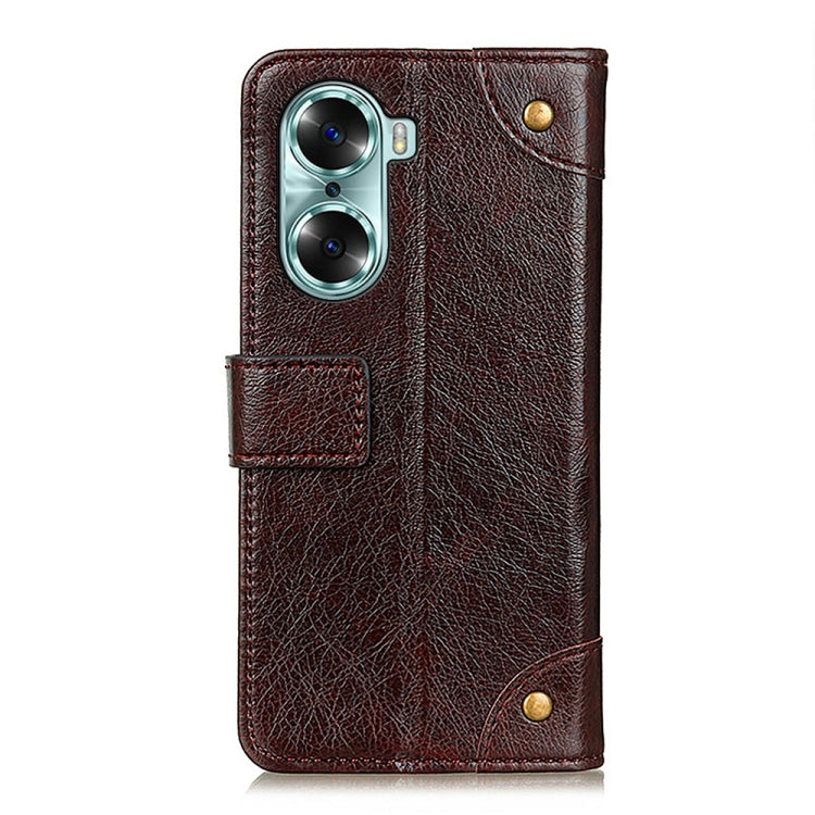 For Huawei Honor 60 Copper Buckle Nappa Texture Horizontal Flip Leather Phone Case