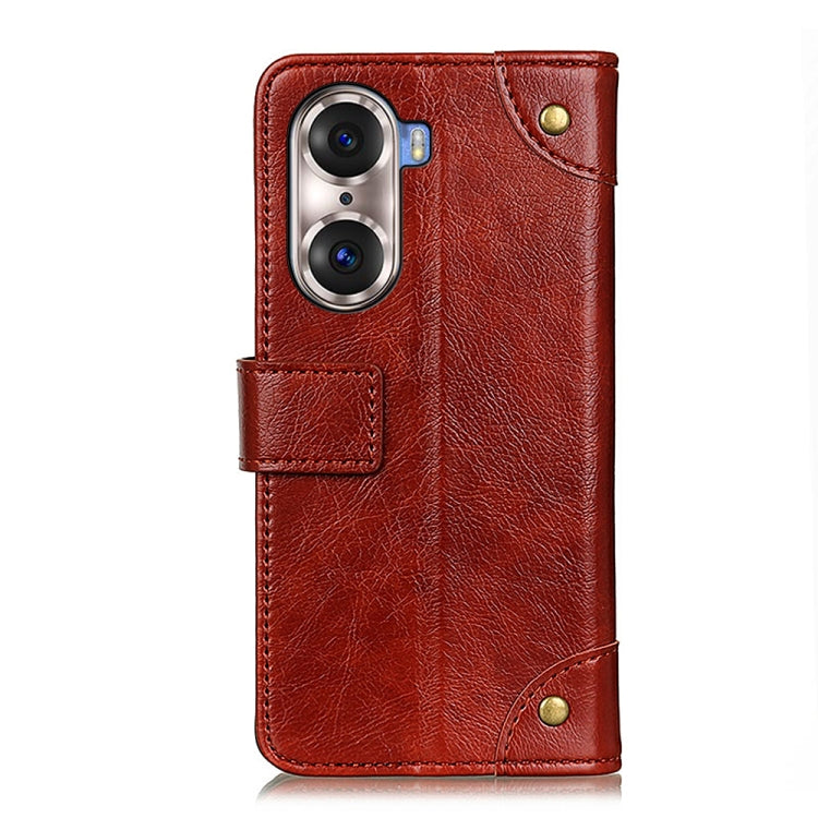 For Huawei Honor 60 Pro Copper Buckle Nappa Texture Horizontal Flip Leather Phone Case