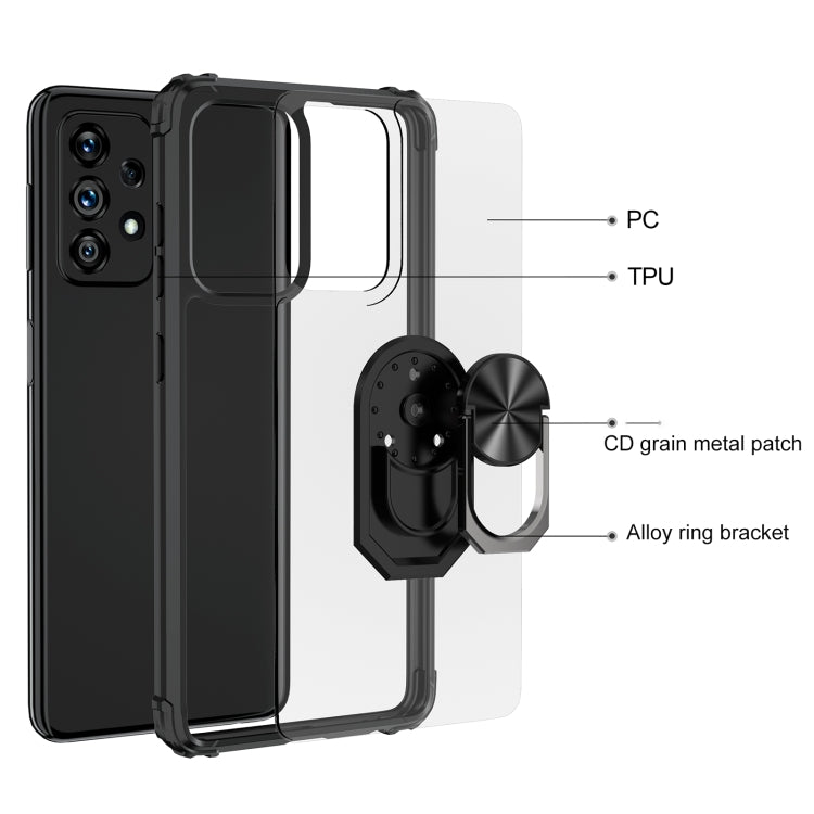 For Samsung Galaxy A73 5G Ring Holder Transparent TPU + Acrylic Case