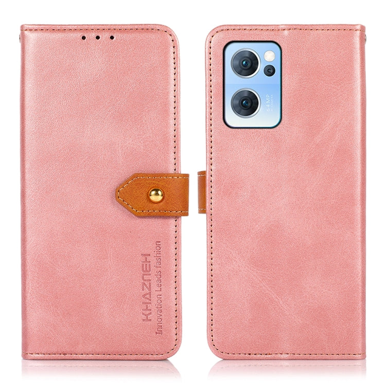 For OPPO Reno7 5G KHAZNEH Dual-color Cowhide Texture Horizontal Flip Leather Phone Case