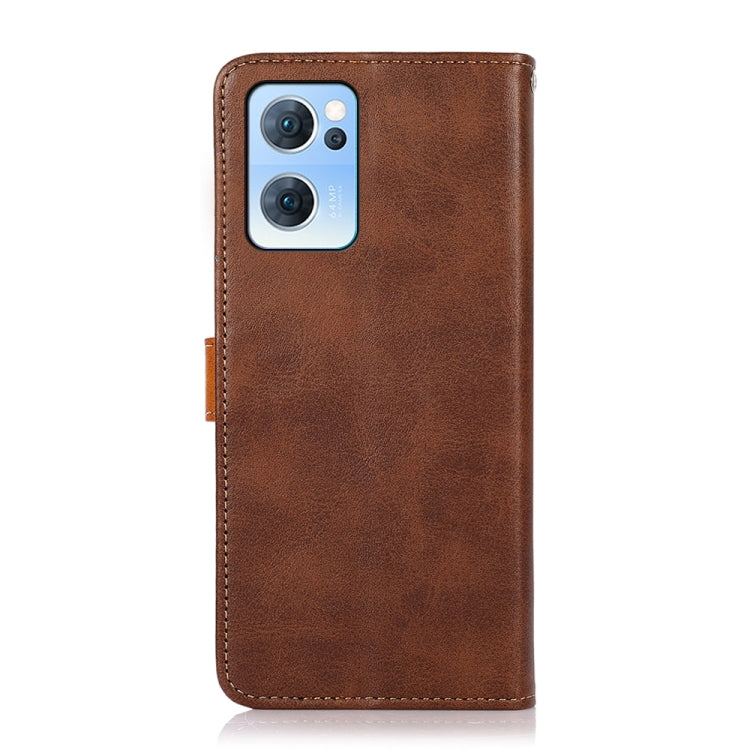 For OPPO Reno7 5G KHAZNEH Dual-color Cowhide Texture Horizontal Flip Leather Phone Case