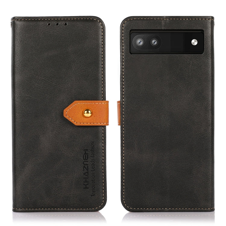 For Google Pixel 6a KHAZNEH Dual-color Cowhide Texture Horizontal Flip Leather Phone Case