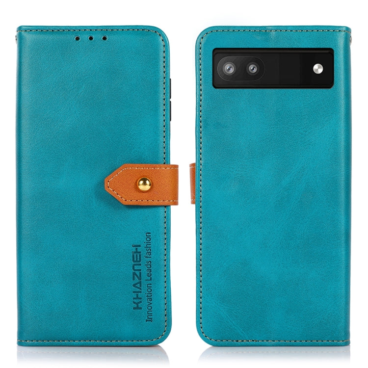 For Google Pixel 6a KHAZNEH Dual-color Cowhide Texture Horizontal Flip Leather Phone Case