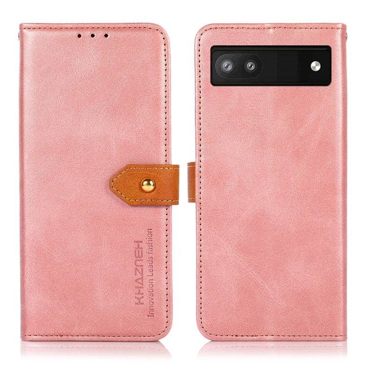 For Google Pixel 6a KHAZNEH Dual-color Cowhide Texture Horizontal Flip Leather Phone Case