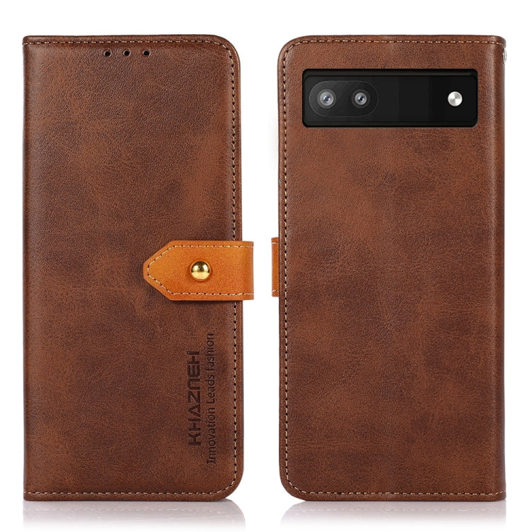 For Google Pixel 6a KHAZNEH Dual-color Cowhide Texture Horizontal Flip Leather Phone Case
