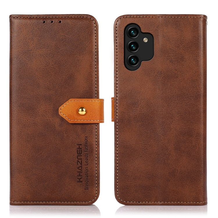 For Samsung Galaxy A13 4G KHAZNEH Dual-color Cowhide Texture Horizontal Flip Leather Phone Case