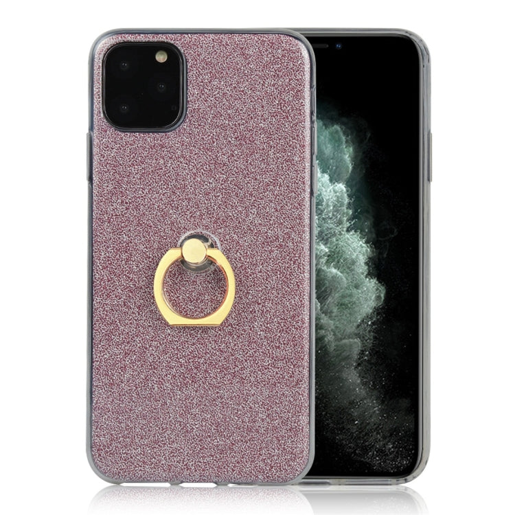 For iPhone 11 Pro Max Glittery Powder Shockproof TPU Protective Case with Ring Holder