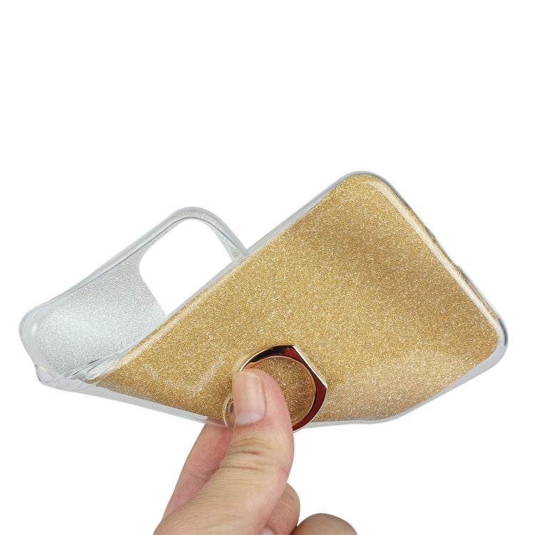 For iPhone 11 Pro Max Glittery Powder Shockproof TPU Protective Case with Ring Holder