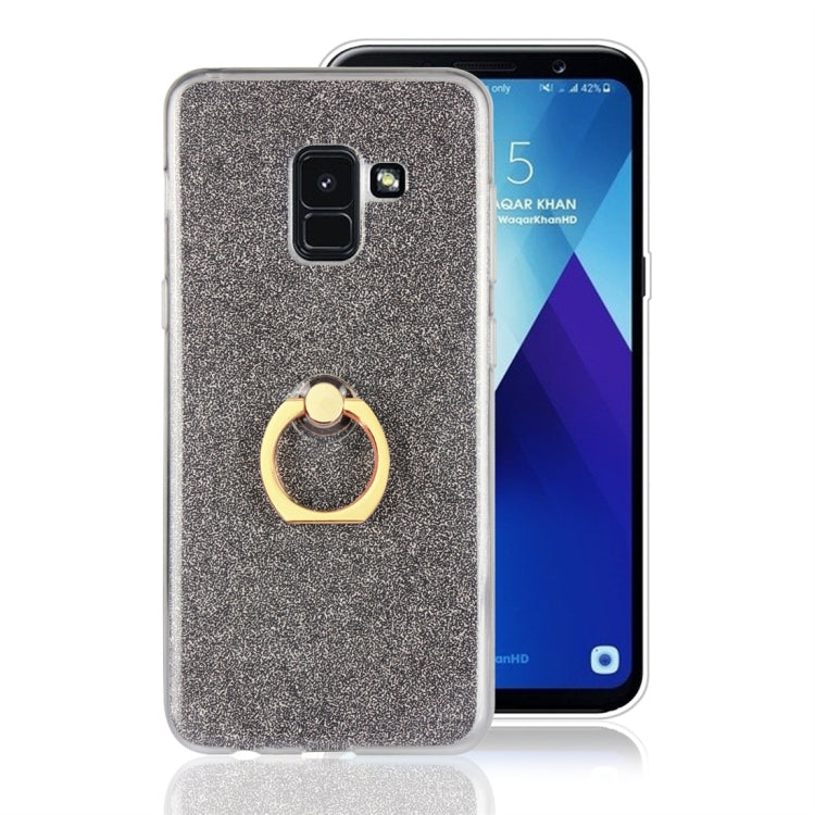 For Galaxy A8+ (2018) Glittery Powder Shockproof TPU Protective Case with Ring Holder