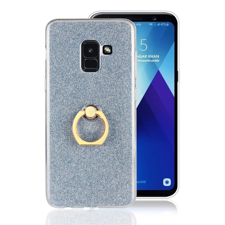 For Galaxy A8+ (2018) Glittery Powder Shockproof TPU Protective Case with Ring Holder