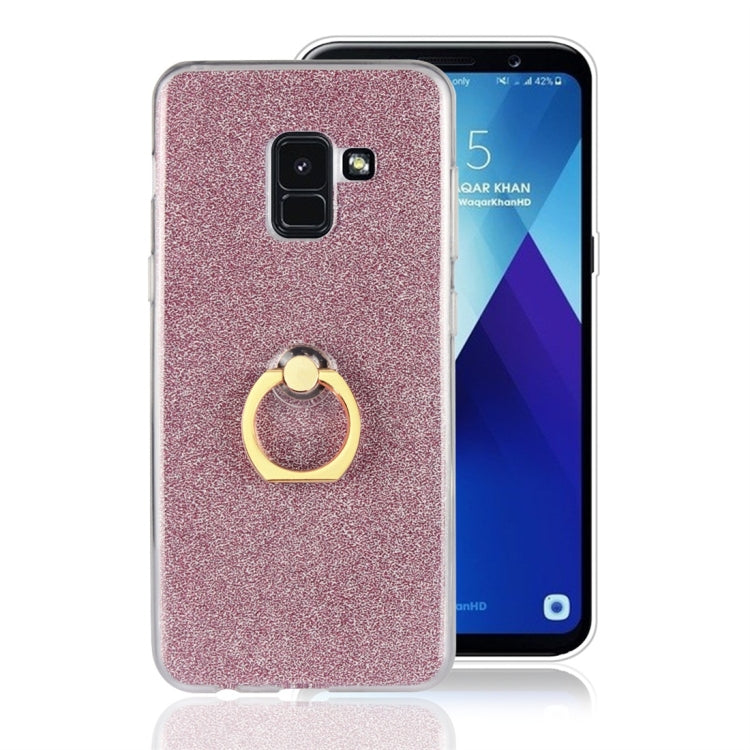 For Galaxy A8+ (2018) Glittery Powder Shockproof TPU Protective Case with Ring Holder