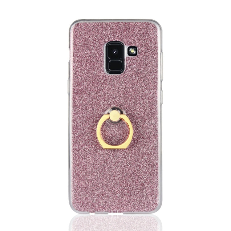 For Galaxy A8+ (2018) Glittery Powder Shockproof TPU Protective Case with Ring Holder