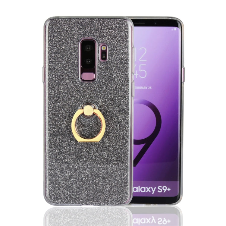 For Galaxy S9+ Glittery Powder Shockproof TPU Protective Case with Ring Holder