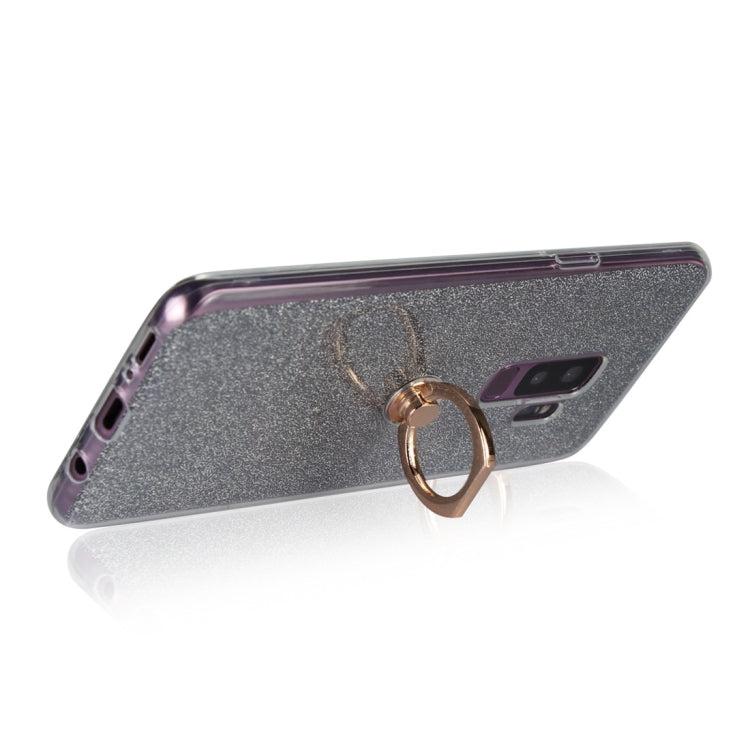 For Galaxy S9+ Glittery Powder Shockproof TPU Protective Case with Ring Holder