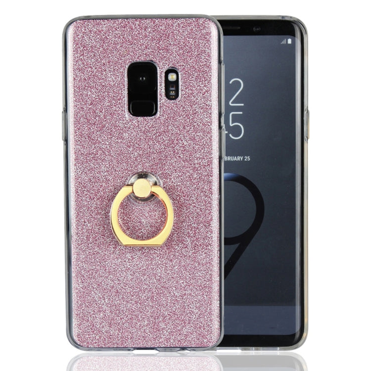 For Galaxy S9 Glittery Powder Shockproof TPU Protective Case with Ring Holder