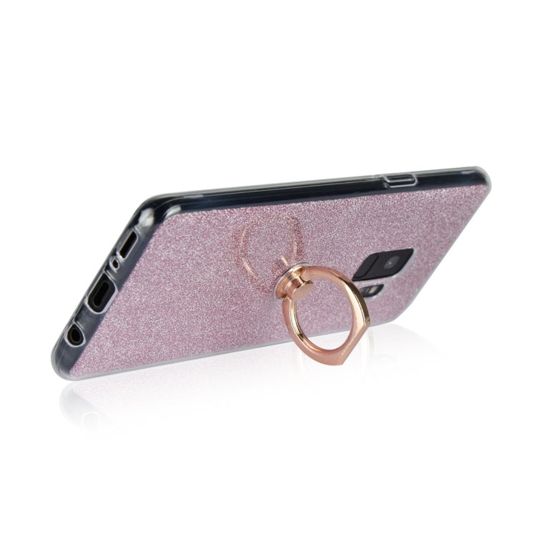 For Galaxy S9 Glittery Powder Shockproof TPU Protective Case with Ring Holder