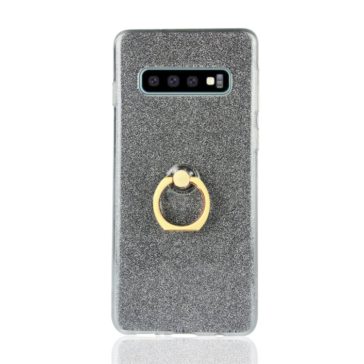 For Galaxy S10 Glittery Powder Shockproof TPU Protective Case with Ring Holder