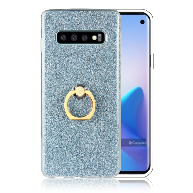 For Galaxy S10 Glittery Powder Shockproof TPU Protective Case with Ring Holder
