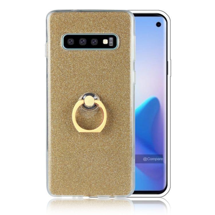 For Galaxy S10 Glittery Powder Shockproof TPU Protective Case with Ring Holder
