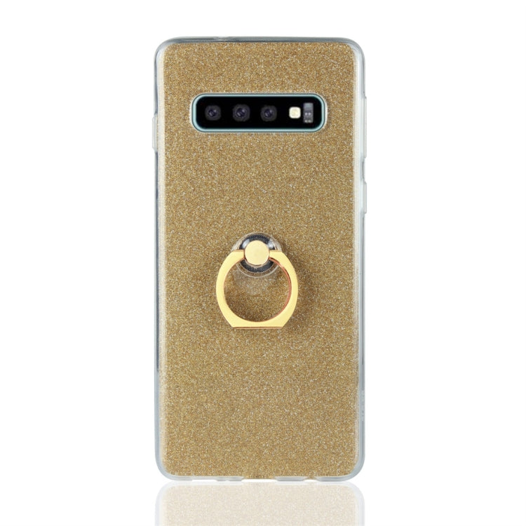 For Galaxy S10 Glittery Powder Shockproof TPU Protective Case with Ring Holder
