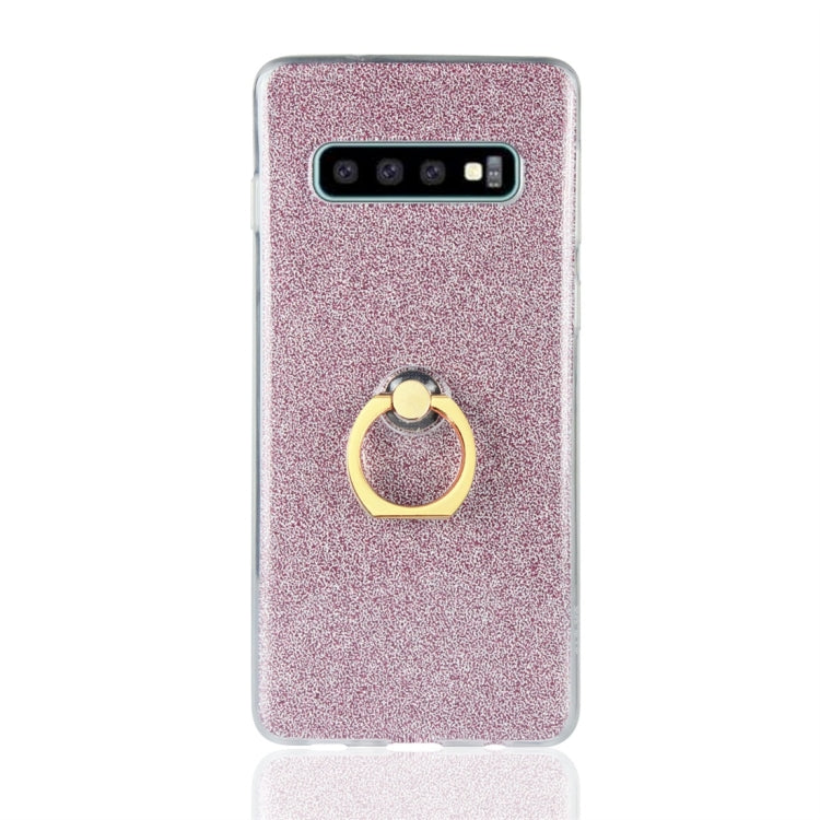 For Galaxy S10+ Glittery Powder Shockproof TPU Protective Case with Ring Holder