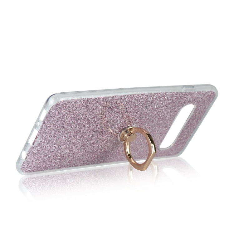 For Galaxy S10+ Glittery Powder Shockproof TPU Protective Case with Ring Holder